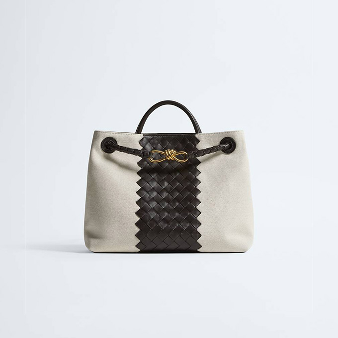 bottega veneta andiamo canvas leather mix tote bag #876002